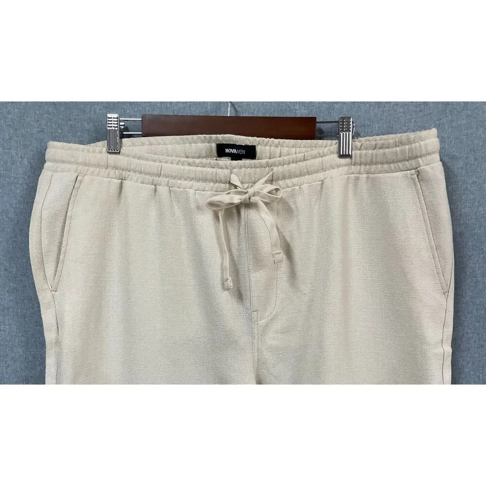 NOVAMEN Men's Cream Textured Drawstring Pants XXL Elastic Waist NWT 33 Inseam
